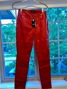 GUESS Red Faux-Leather Skinny Jeans